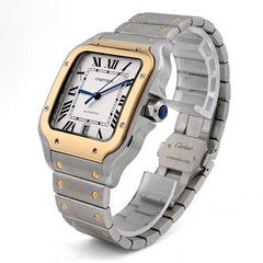 All Original Mens 40MM Cartier De Santos Gold and Steel 2 Tone Roman Dial Screw-Accented Band Watch