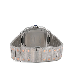 Cartier Santos Two Tone 40MM 13CTW Natural Diamond Rose Bezel Bussdown Watch