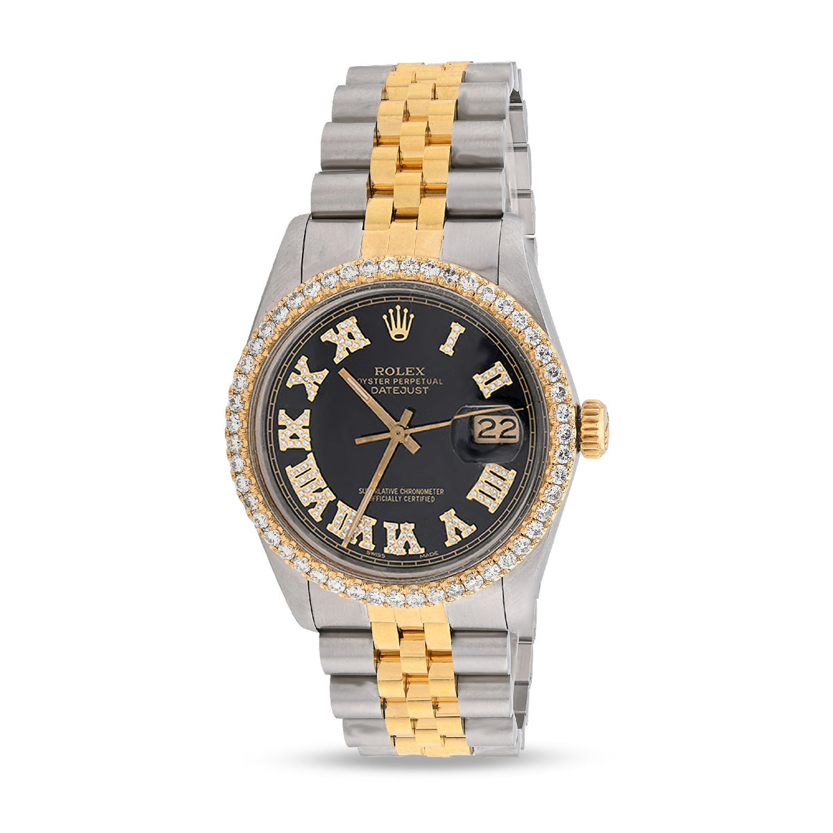 Mens Rolex Datejust 36MM SS/10k Gold 2CTW Diamond Bezel Jubilee Black Face Watch