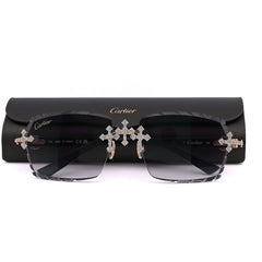 Cartier Glasses 4CTW Natural Diamond Purple Lens Cross Detailing Black Stick Glasses 36.3g