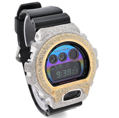 Yellow and White 3 CTW Natural Diamonds Digital G-Shock Casio Watch For Mens