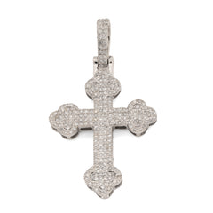 10k White Gold 0.5CTW Natural Diamond ICED Budded Cross Pendant 3.3g Mens Charm