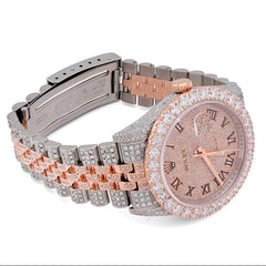 Rolex Datejust 36MM 13.5CT Natural Diamond Bussdown 3CT Lab Grown Diamond Bezel 2-Tone Rose Mens Watch