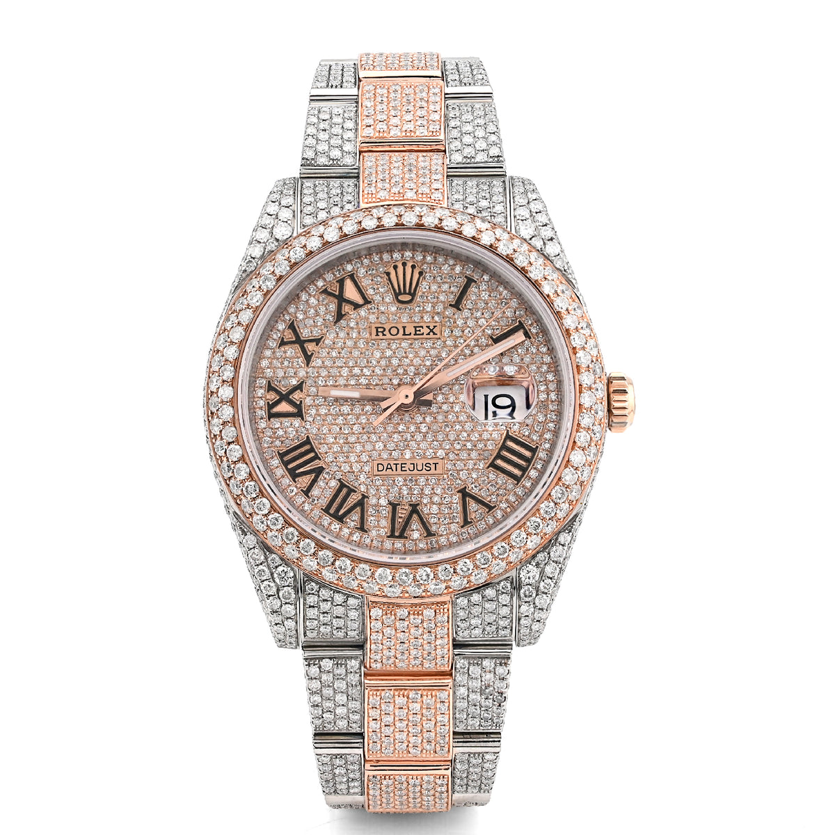 Rolex Datejust 41MM Rose & White 15.65CT Natural Diamond Bussdown Dual Row Bezel Men Watch
