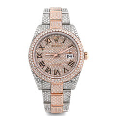 Rolex Datejust 41MM Rose & White 15.65CT Natural Diamond Bussdown Dual Row Bezel Men Watch