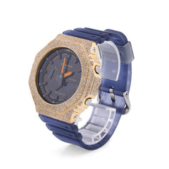 Mens Casio G-Shock Blue Strap GA2100 4.6CTW Natural Diamond Yellow Bezel Watch