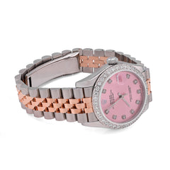31MM Rolex Datejust 2CTW Natural Diamond Pink Dial Face Diamond Bezel Jubilee Band Rose/White Tone Watch
