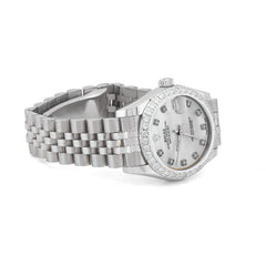 Rolex Datejust 31MM All White MOP Dial Diamond Bezel Jubilee Band Watch