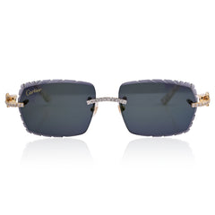Mens Cartier Glasses Green Lens Woods 10 Pointer 3.5CTW Natural Diamond 37g Eyewear
