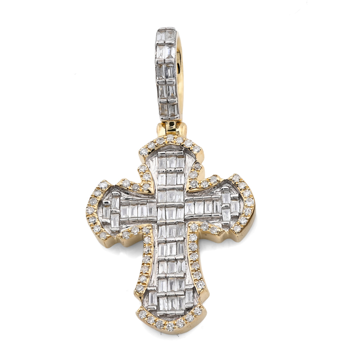10k Yellow Gold Cross Pendant 0.43CTW Natural Round/Baguette Diamond 4gms Charm