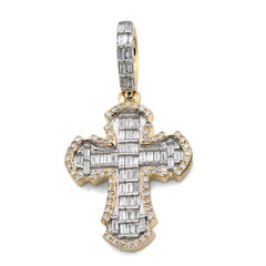 10k Yellow Gold Cross Pendant 0.43CTW Natural Round/Baguette Diamond 4gms Charm