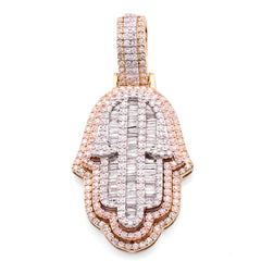 10k Tri-Color Gold 7.2gm 1.05 CTW Real Round/Baguette Diamond Hamsa Hand Pendant