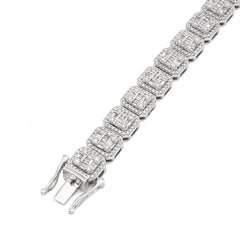 10k White Gold 8MM 31.7gms 5.67CTW Round/Baguette Diamond Square Tennis Bracelet