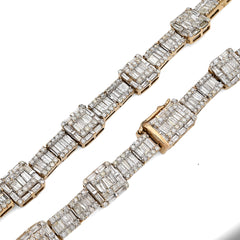 8MM 10k Yellow Gold 22CTW Baguette/Round 50gms Diamond Halo Cluster Tennis Chain