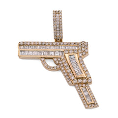 10k Yellow Gold 9.9gm 4CTW Natural Round/Baguette Diamond Gun Pendant Mens Charm