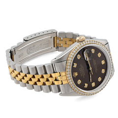 Rolex 36MM Datejust 1.5CT Natural Diamond Dial/Bezel Burgundy 2 Tone Jubilee Men Women Watch 16013