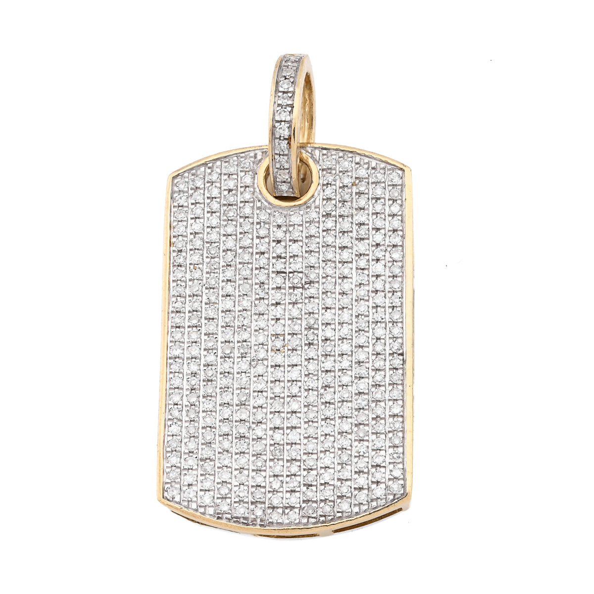 10k Yellow Gold 0.65CTW Natural Pave-Set Diamond Dog Tag Pendant 4.1g Mens Charm