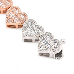 7.5MM 10k 2-Tone Gold 14.8g 2.72CTW Round/Baguette Diamond Heart Tennis Bracelet