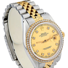 Rolex Datejust 36MM SS/10k Gold 1.5CT Diamond Bezel Jubilee Champagne Face Watch