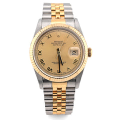 Rolex Datejust 36MM Champagne Face Roman Dial Fluted Bezel 2 Tone Jubilee Watch