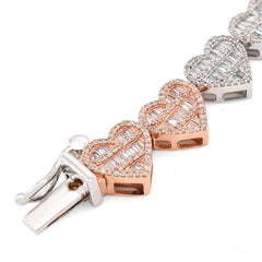 7.5MM 10k 2-Tone Gold 14.8g 2.72CTW Round/Baguette Diamond Heart Tennis Bracelet