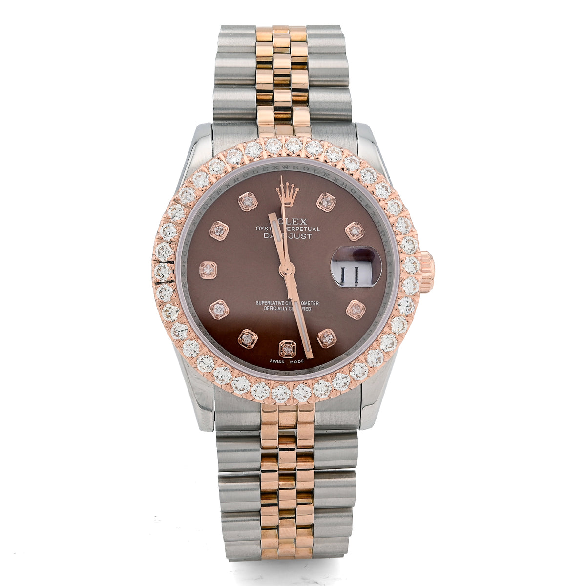 Rolex Datejust 36MM Rose Gold & SS Hidden Clasp Chocolate Diamond Dial/Bezel 3.28CT Watch
