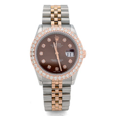 Rolex Datejust 36MM Rose Gold & SS Hidden Clasp Chocolate Diamond Dial/Bezel 3.28CT Watch