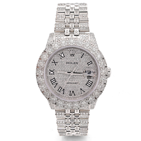 Rolex Datejust 36MM All White Bussdown 11.98CT Natural Diamond Flower Cluster Bezel Jubilee Watch