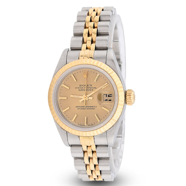 Rolex Datejust 31MM 18k Gold & SS Fluted Bezel Champagne Face 68273 Watch