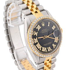 Mens Rolex Datejust 36MM SS/10k Gold 2CTW Diamond Bezel Jubilee Black Face Watch