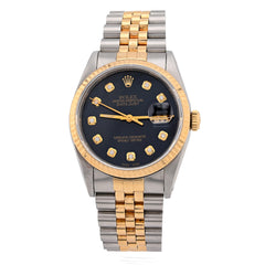 Rolex Datejust 36MM Blue Diamond Dial Fluted Bezel 2 Tone Jubilee Watch