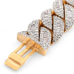 12MM 10k Yellow Gold 40.3gm 6.8CTW Natural Round/Baguette Diamond Cuban Bracelet