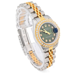 Rolex Datejust 26MM 1.5CT Green Face Natural Diamond Dial/Bezel Two Tone Jubilee Women Watch