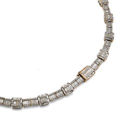 8MM 10k Yellow Gold 22CTW Baguette/Round 50gms Diamond Halo Cluster Tennis Chain