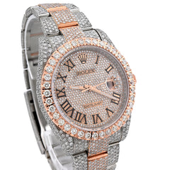 Rolex Datejust 41MM Rose & White 18CT Natural Diamond Bussdown Single Row Bezel Men Watch
