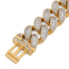 12MM 10k Yellow Gold 49.4g 6.75CT Pure Round/Baguette Diamond Cuban 8In Bracelet