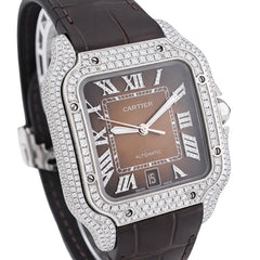 Cartier Santos 40MM 4.5CTW Natural Diamond Leather Strap Ombre Brown Face Watch