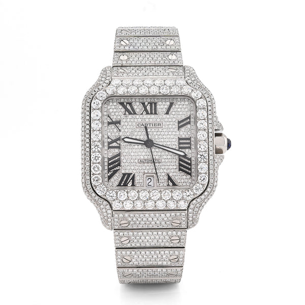 Cartier Santos All White 40MM 18CT Natural Diamond Box and Papers Full Set Watch