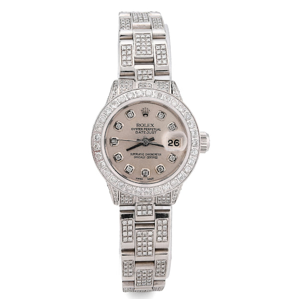 Rolex Datejust 26MM 9CT Natural Diamond Bussdown White Face Oyster Band Women Watch