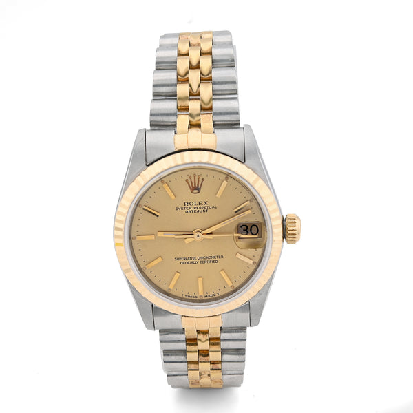 Rolex Datejust 26MM Two Tone 18K & SS Champagne Face Fluted Bezel Watch