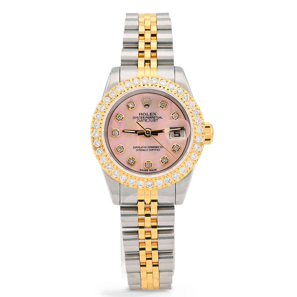 Rolex Datejust 26MM 1.5CT Natural Diamond Bezel/Dial Pink MOP Face Two Tone Jubilee Women Watch