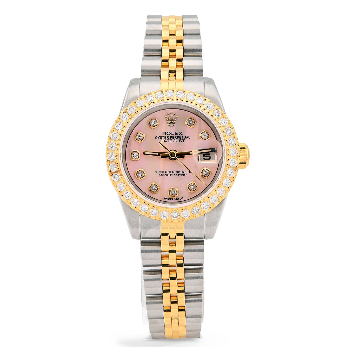 Rolex Datejust 26MM 1.5CT Natural Diamond Bezel/Dial Pink MOP Face Two Tone Jubilee Women Watch
