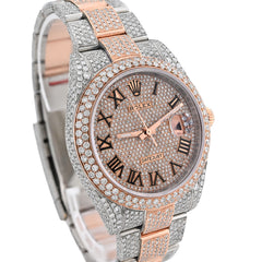 Rolex Datejust 41MM Rose & White 15.65CT Natural Diamond Bussdown Dual Row Bezel Men Watch