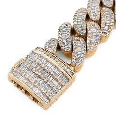 11.5MM 10k Yellow Gold 70.2gm 8CTW Natural Round/Baguette Cuban Diamond Bracelet