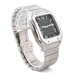 Cartier Santos 40MM Graduated Green Roman Dial Stainless Steel & Green Alligator Skin Band Watch
