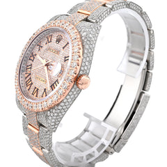 Rolex Datejust 41MM Rose & White 18CT Natural Diamond Bussdown Single Row Bezel Men Watch