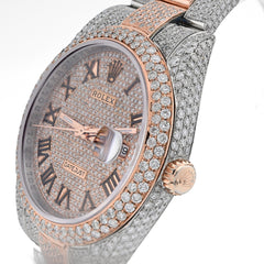 Rolex Datejust 41MM Rose & White 15.65CT Natural Diamond Bussdown Dual Row Bezel Men Watch