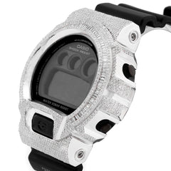 Mens Casio G-Shock DW6900 4.55CTW Natural Diamond Baguette ICED Bezel All Black Watch