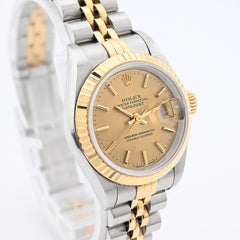 Rolex Datejust 31MM 18k Gold & SS Fluted Bezel Champagne Face 68273 Watch