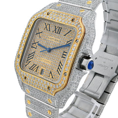 Cartier Santos Two Tone 40MM 13CTW Natural Diamond Bussdown Yellow Bezel Watch